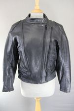 RED KITE BLACK LEATHER BIKER JACKET + BACK, SHOULDER & ELBOW CE ARMOUR: SIZE 12