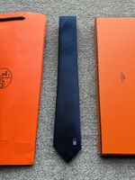 Hermès Paris Navy Blue Micro H Jacquard Silk Tie Kelly Lock Cadenas Padlock