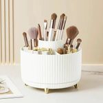 360° Rotating Makeup Organizer - Acrylic Brush Holder Cosmetic Storage Box White