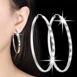 925 Sterling Silver Big Circle Huggie Hoop Earrings Women Girls Jewellery Gifts