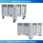 NEW Strong Plastic Pallet Storage Box Boxes 1200x1000x750mm Static or Mobile Lid