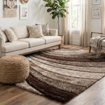Shaggy Area Rugs Shiny Shimmer Modern Soft Waves Design Hand Carved Living Room