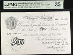 £5 White Five Pound Bank Note Peppiatt B255 342 PMG 35 1945 Large Britain