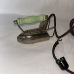 Vintage Small Early Electric Iron With Ceramic Handle