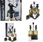 Cruet Condiment Set 4Pcs Oil Vinegar Dispenser Caddy Glass Bottle Seasoning 