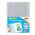 Tiger A4 punched pockets school office document filing folders sleeves 45 Micron
