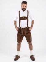 Genuine Leather  German Lederhosen for Men Oktoberfest Outfit Short Length Brown