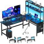 L Shaped Gaming Desk with LED Lights & Power Outlets, Reversible Corner Desk