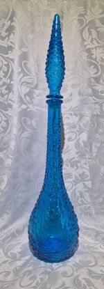 XL 56cm Vintage Italian Empoli Blue Hobnail Glass Genie Bottle Decanter 1960s
