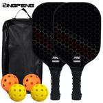 Pickleball Paddle Set Carbon Fibre Honeycomb Core Rackets Balls Carry Bag