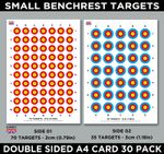 Benchrest 2cm & 3cm Shooting Targets A4 Sheets Air Rifle Pistol 2 Sided 30 pack