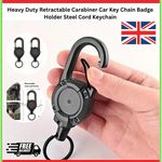 Heavy Duty Retractable Carabiner Car Key Chain Badge Holder Steel Cord Keychain