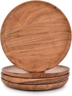 Acacia Wood Dinner Plates Set of 4 for Dishes Snack, Dessert Natural Wood Plates