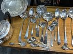 Large lot Silver Plate Serving Spoons Ladles spoons Basket teapot Antique