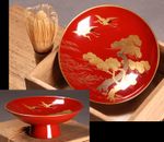 Vintage Japanese Lacquerware Wooden Sake Cup Sakazuki Gold pine Pattern