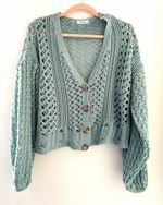 Diverse Italia Mint/Dusky Blue Open Knit Chunky Cropped Cardigan Sweater | S/M