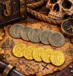 Bag Of Pieces Of Eight +Gold Doubloons Spanish Armada Coins 10 Pieces Luxury Bag