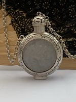 Antique Chinese Handmade Tibetan Silver Snuff Bottle With White Jade Inlay