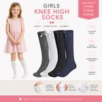Girls Knee High School Socks With Bow Kids Party Socks All Sizes - 6/12 Pairs