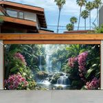 Tropical Jungle Waterfall Garage Door Banner Fabric Garden Fence Backdrop