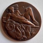 Art Deco bronze medal, male nude sea god, Pena Vilamajo, 1945, rare