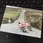 Steve Hislop & Carl Fogarty SMALL Postcard Rod Organ Isle Of Man Print TT 6"x4"