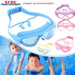 Kids Swimming Goggles Ear Plugs Anti-Fog Swim Glasses Waterproof UV Protective