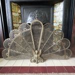 Vintage Brass Griffin / Phoenix Folding Fireplace Fireguard – Peacock Fan Design