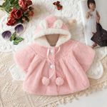 Girls' Coat Winter Solid-Color Warm And Cute Hooded Baby Girls Jacket Cute baby