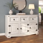 Corona All White Sideboard 3 Door 3 Drawer Country Soild Mexican Pine Wood