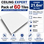 Suspended Vinyl Ceiling Easyclean & Wipeable 595x595mm 60 Tiles Pack 21.6m2 