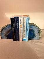 Blue Grey White Geode Stone Bookends Pair (2) Polished Natural Finish book ends