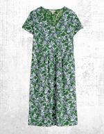 Womens Seasalt Short Sleeve Floral Cotton  Jersey Dress Green Linear Blo Brus
