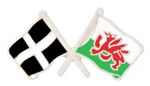Wales Flag & Cornwall St Piran's Flag Friendship Courtesy Pin Badge