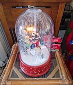 Large Snowman LED Lighted Snow Globe Dome with Red Base, AA Battery Freestanding