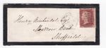 1863 QV MISPERF 1d PENNY RED STAMP ON LONDON THIN MOURNING COVER TO SHARROW BANK