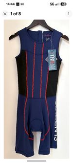 BNWT SUNDRIED Blue Premium Padded Triathlon Tri Suit Zip Closure L/UK14 CG W34