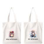 Personalised OWL Tote Shoulder Bag Gift Teacher Student 38 x 42cm Shopper Gift