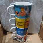 Kellogg's Vintage Retro Style 4 x Stacking Cups Mugs In Chrome Stand VGC c2017
