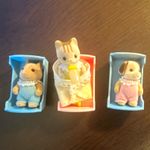 Sylvanian Families 3x Baby Cat Dog Chipmunk Lot of 9 items-3 Cribs & 2 bottles