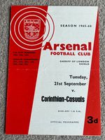 1965 Arsenal v Corinthian-Casuals Sheriff London Shield, 4 Page match programme