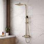 Square Thermostatic Bar Mixer Shower with Fixed Head & Handset – Brushed Brass