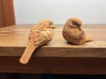 Vintage Hand Carved Wooden Love Birds With Glass Eyes (2)