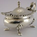 HEAVY ENGLISH STERLING SILVER BLUE GLASS LINED MUSTARD POT 1964 51g of silver