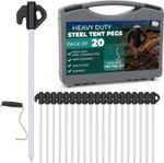 Tent Pegs X20 Steel Ground Pegs With Peg Puller Extra Strong Camping Gazebo Pegs