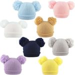 Baby Pom Pom Hat Beanie Cap Double Bobble Knitted Boy Girl NB, 0-3, 3-6, 6-12
