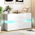 High Gloss Sideboard Storage Cabinet with LED Lights, 4 Drawers, Remote Control