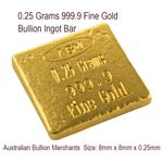 0.25 Grams 999.9 Fine Solid 24Kt Gold Certified Bullion Ingot Bar ABM Certifiers