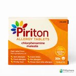 Piriton Allergy Tablets 4mg 30 Pack | Hayfever, Hives & Allergy Relief