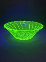 Vintage Bagley Uranium Glass Bowl 1930s Art Deco Green Carnival Pattern Swirl